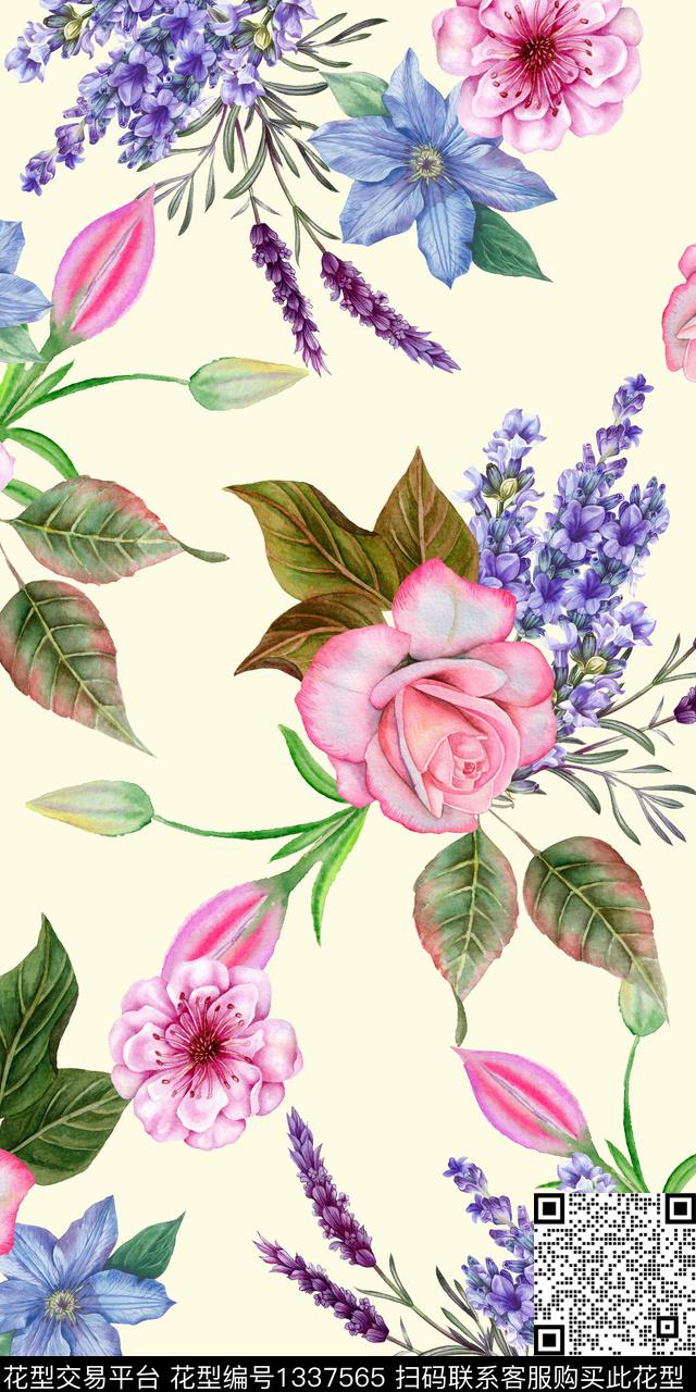 简约花卉大牌风数码印花华亿平台下载（图片编号: 1337565） - 瓦栏（Walan）