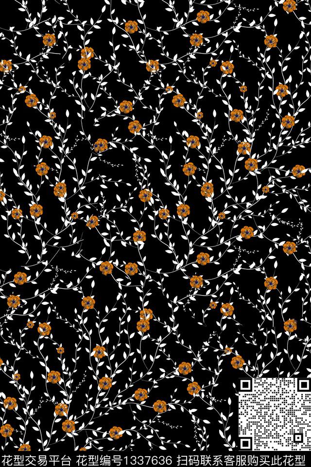 复古花卉大牌风数码印花华亿平台下载（图片编号: 1337636） - 瓦栏（Walan）