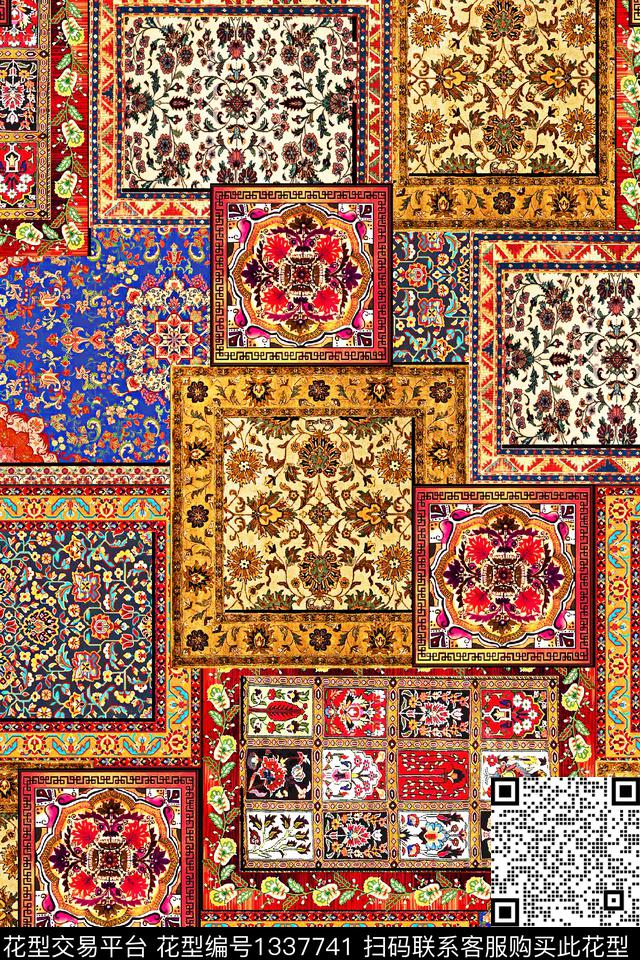 宫廷风几何民族风数码印花华亿平台下载（图片编号: 1337741） - 瓦栏（Walan）