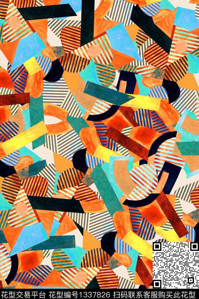 几何花卉大牌风数码印花华亿平台下载（图片编号: 1337826） - 瓦栏（Walan）