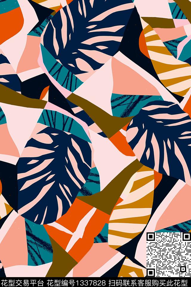 几何花卉大牌风数码印花华亿平台下载（图片编号: 1337828） - 瓦栏（Walan）