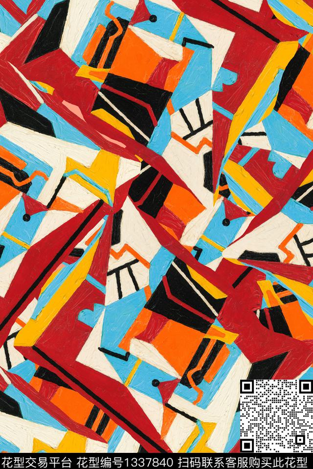 几何花卉大牌风数码印花华亿平台下载（图片编号: 1337840） - 瓦栏（Walan）