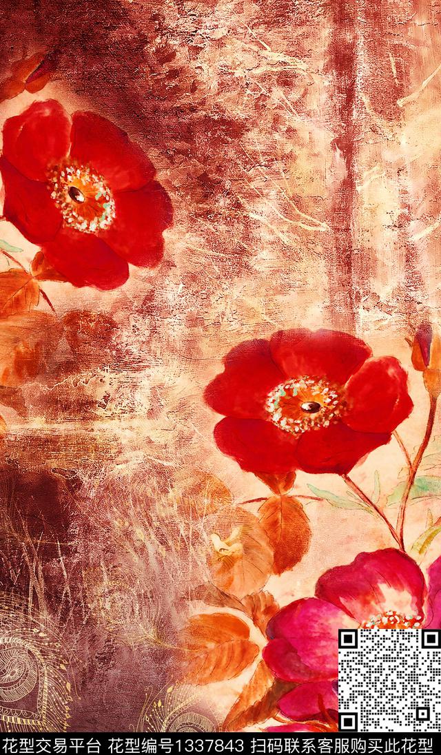 女装定位花花卉大牌风数码印花华亿平台下载（图片编号: 1337843） - 瓦栏（Walan）