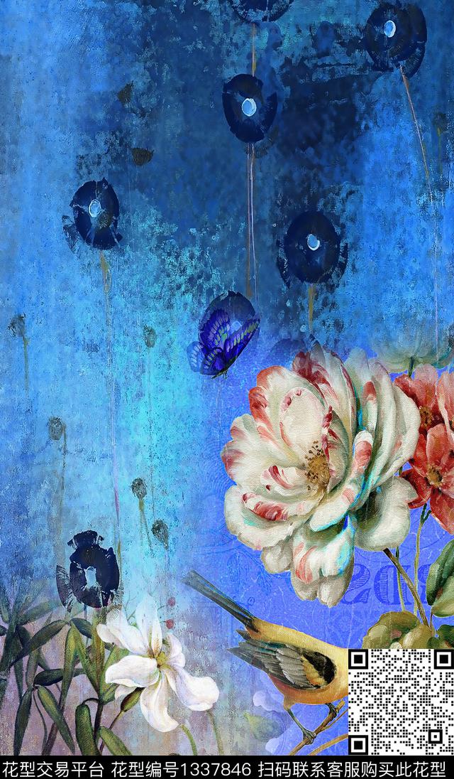 女装定位花花卉大牌风数码印花华亿平台下载（图片编号: 1337846） - 瓦栏（Walan）