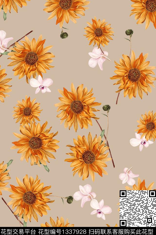 菊花花卉大牌风数码印花华亿平台下载（图片编号: 1337928） - 瓦栏（Walan）