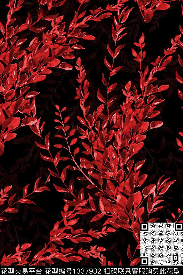 花卉大牌风植物数码印花华亿平台下载（图片编号: 1337932） - 瓦栏（Walan）