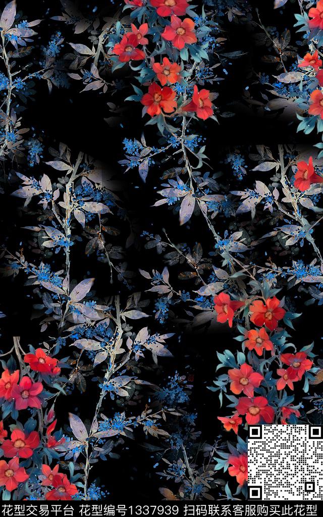 花卉手绘中国风数码印花华亿平台下载（图片编号: 1337939） - 瓦栏（Walan）