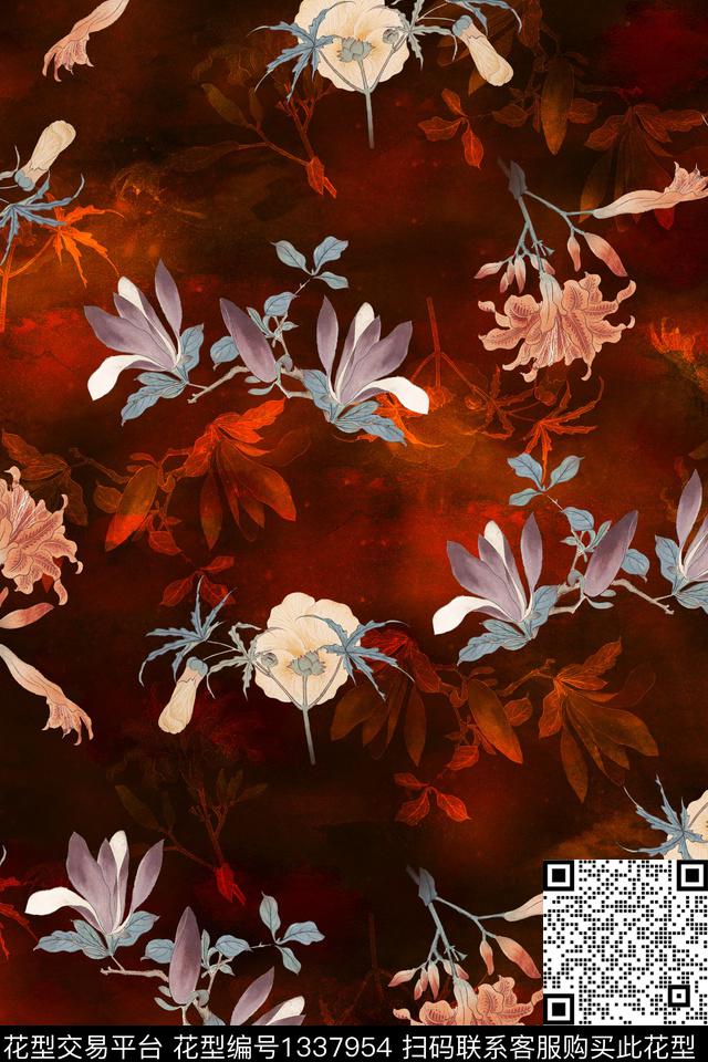 香云纱中国风朦胧底纹数码印花华亿平台下载（图片编号: 1337954） - 瓦栏（Walan）