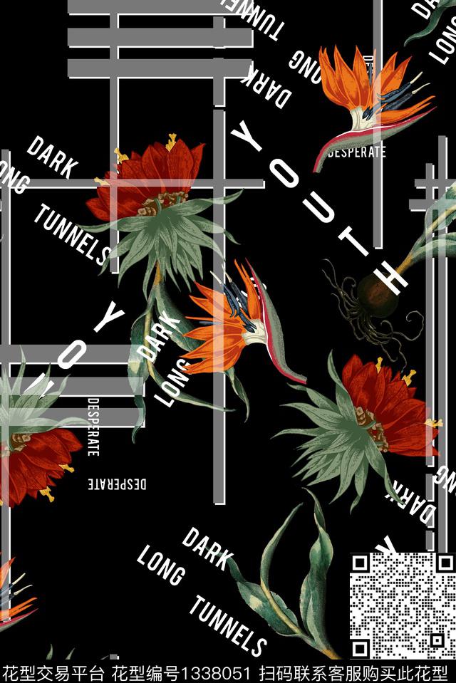 花卉潮牌大牌风数码印花华亿平台下载（图片编号: 1338051） - 瓦栏（Walan）