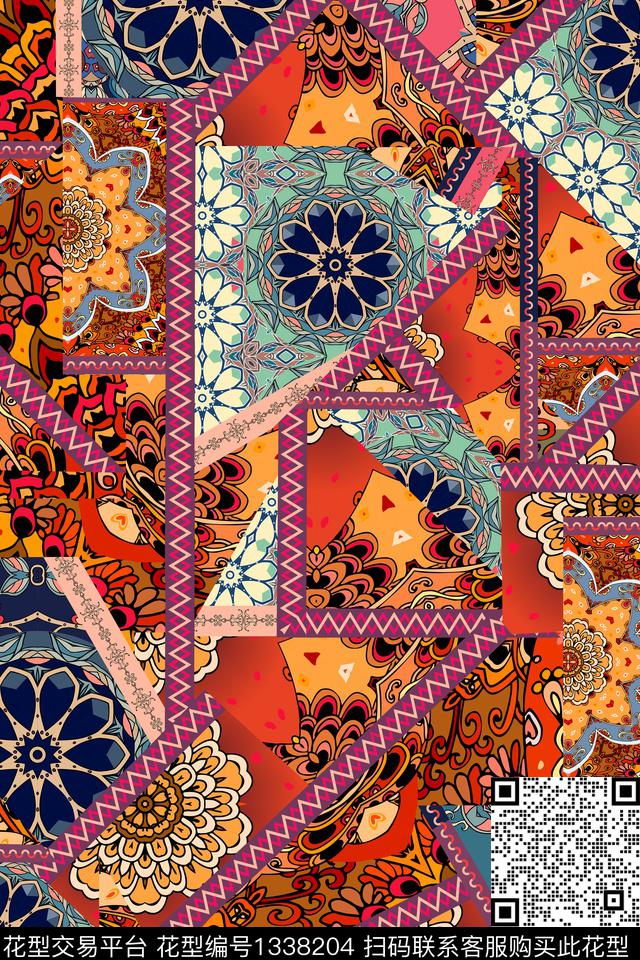 印度混合拼接中东数码印花华亿平台下载（图片编号: 1338204） - 瓦栏（Walan）
