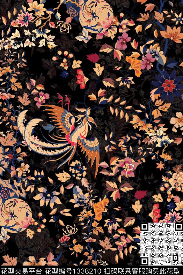 鸟民族风花卉数码印花华亿平台下载（图片编号: 1338210） - 瓦栏（Walan）