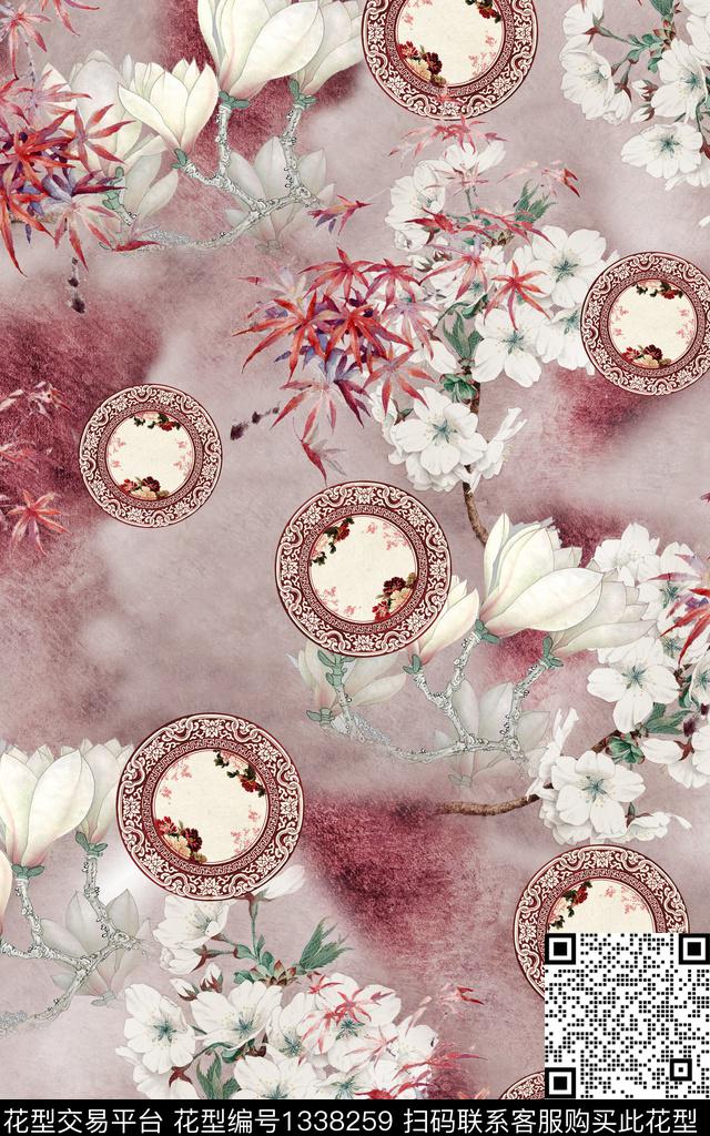 花卉手绘中国风数码印花华亿平台下载（图片编号: 1338259） - 瓦栏（Walan）