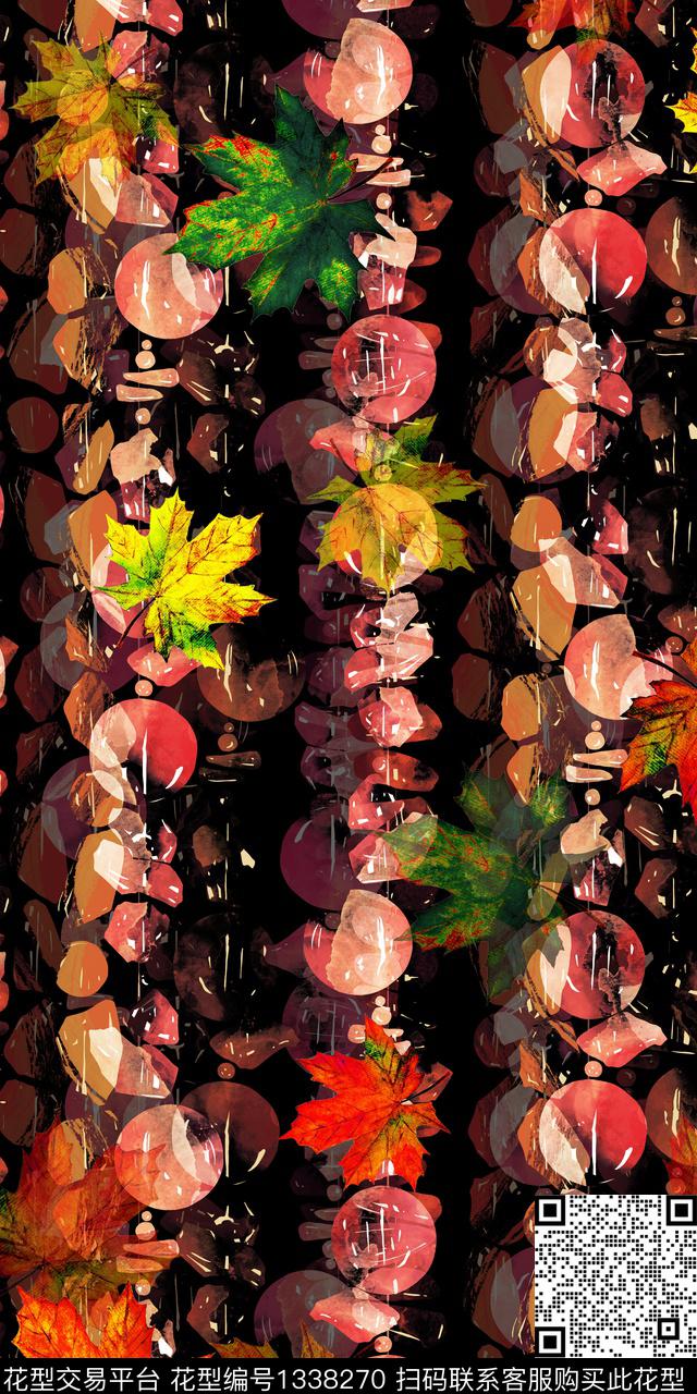 几何抽象绿植树叶数码印花华亿平台下载（图片编号: 1338270） - 瓦栏（Walan）