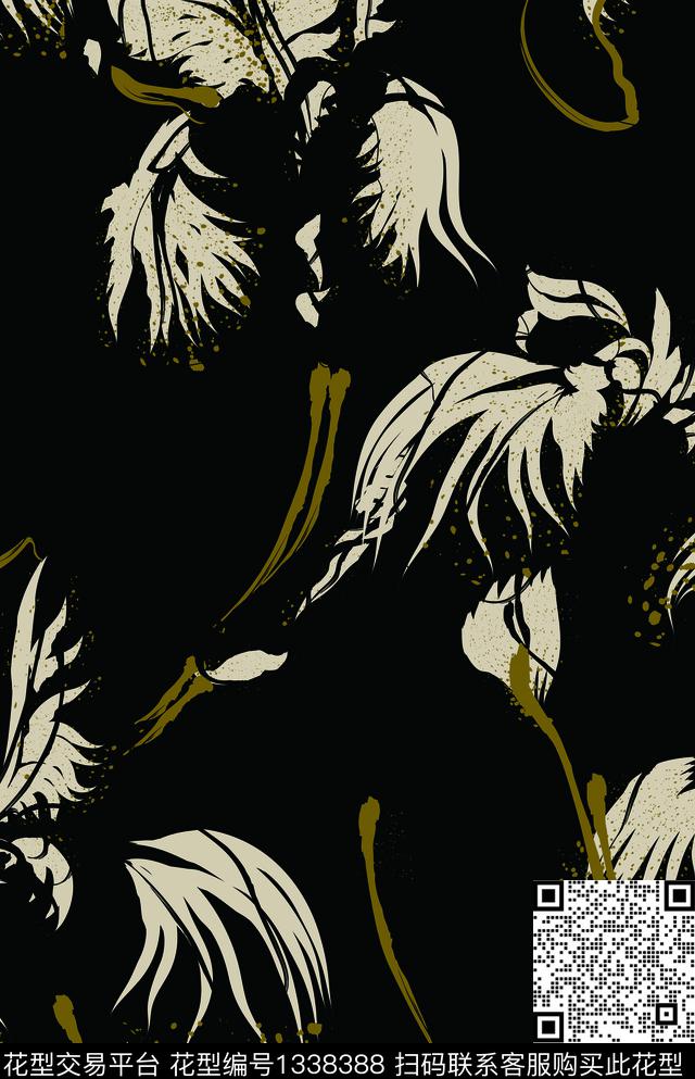 写意笔触手绘大花传统印花华亿平台下载（图片编号: 1338388） - 瓦栏（Walan）
