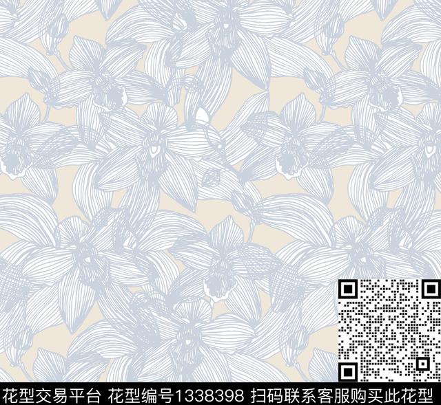 小清新素雅线条花卉传统印花华亿平台下载（图片编号: 1338398） - 瓦栏（Walan）