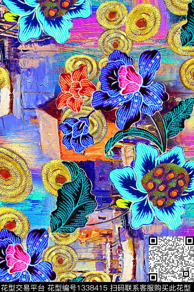 几何花卉秋冬华亿平台油画华亿平台数码印花华亿平台下载（图片编号: 1338415） - 瓦栏（Walan）