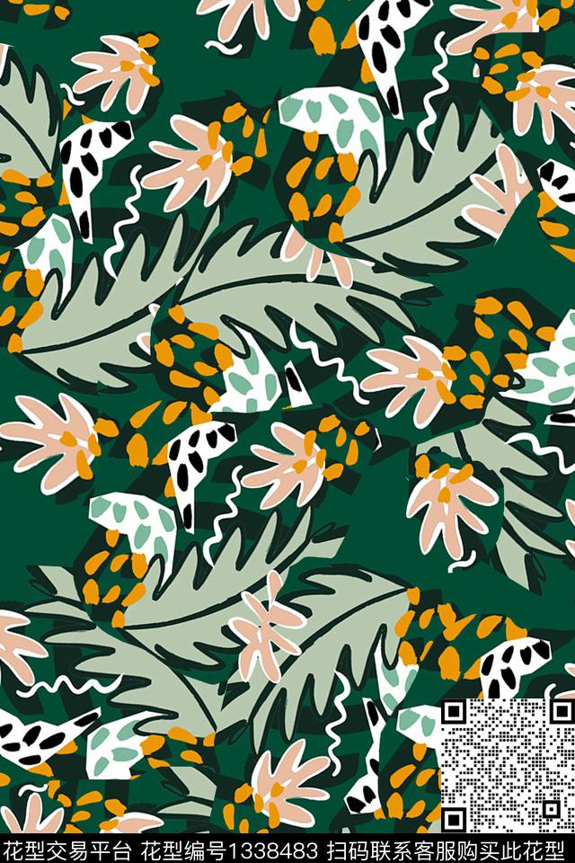 几何花卉大牌风数码印花华亿平台下载（图片编号: 1338483） - 瓦栏（Walan）