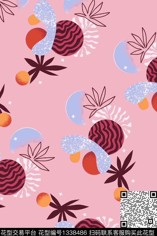 几何花卉大牌风数码印花华亿平台下载（图片编号: 1338486） - 瓦栏（Walan）