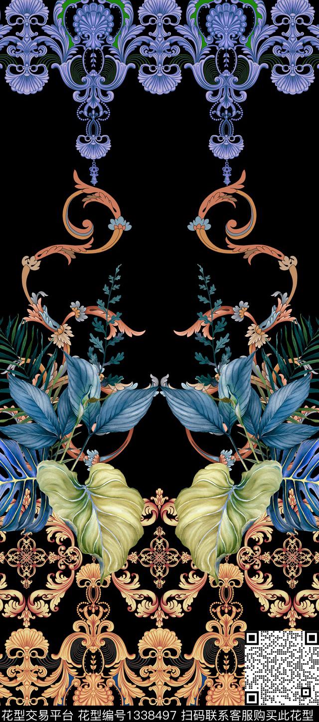 花卉对称花民族风数码印花华亿平台下载（图片编号: 1338497） - 瓦栏（Walan）