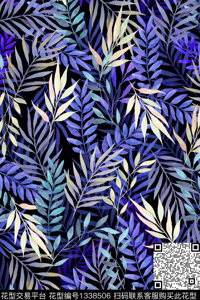 绿植树叶女装花卉数码印花华亿平台下载（图片编号: 1338506） - 瓦栏（Walan）
