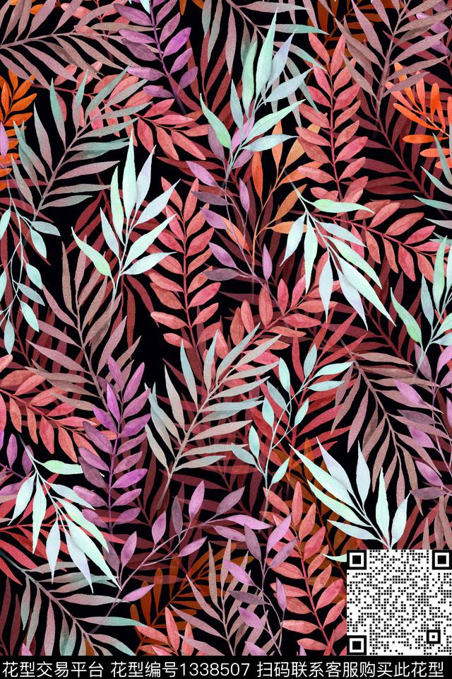 绿植树叶女装花卉数码印花华亿平台下载（图片编号: 1338507） - 瓦栏（Walan）