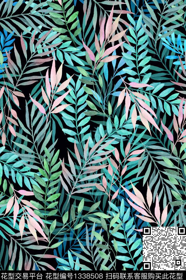 绿植树叶女装花卉数码印花华亿平台下载（图片编号: 1338508） - 瓦栏（Walan）