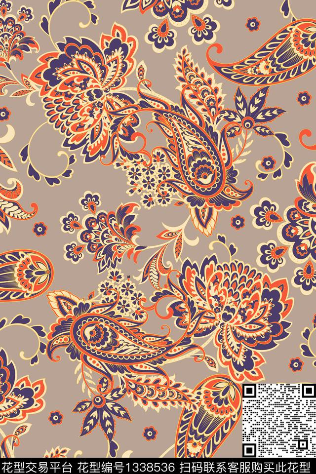 复古佩斯利民族风数码印花华亿平台下载（图片编号: 1338536） - 瓦栏（Walan）