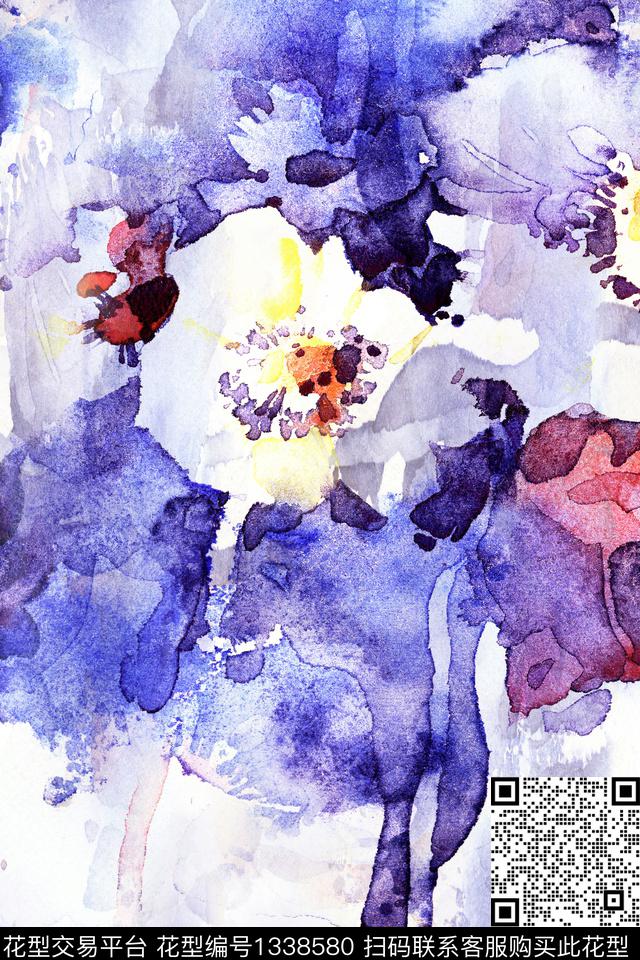 水彩花卉手绘数码印花华亿平台下载（图片编号: 1338580） - 瓦栏（Walan）
