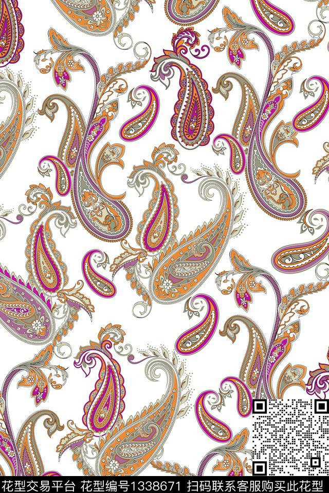 佩斯利民族风大牌风数码印花华亿平台下载（图片编号: 1338671） - 瓦栏（Walan）