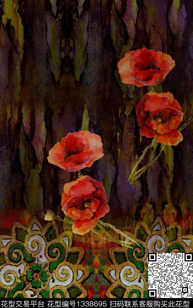 民族风花卉大牌风数码印花华亿平台下载（图片编号: 1338695） - 瓦栏（Walan）