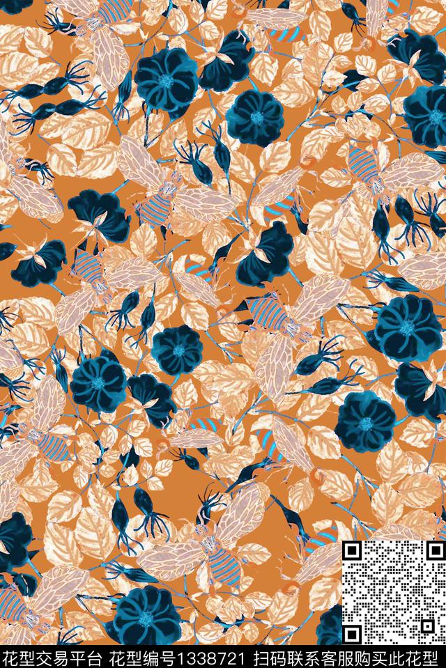 花卉轻复古数码印花华亿平台下载（图片编号: 1338721） - 瓦栏（Walan）