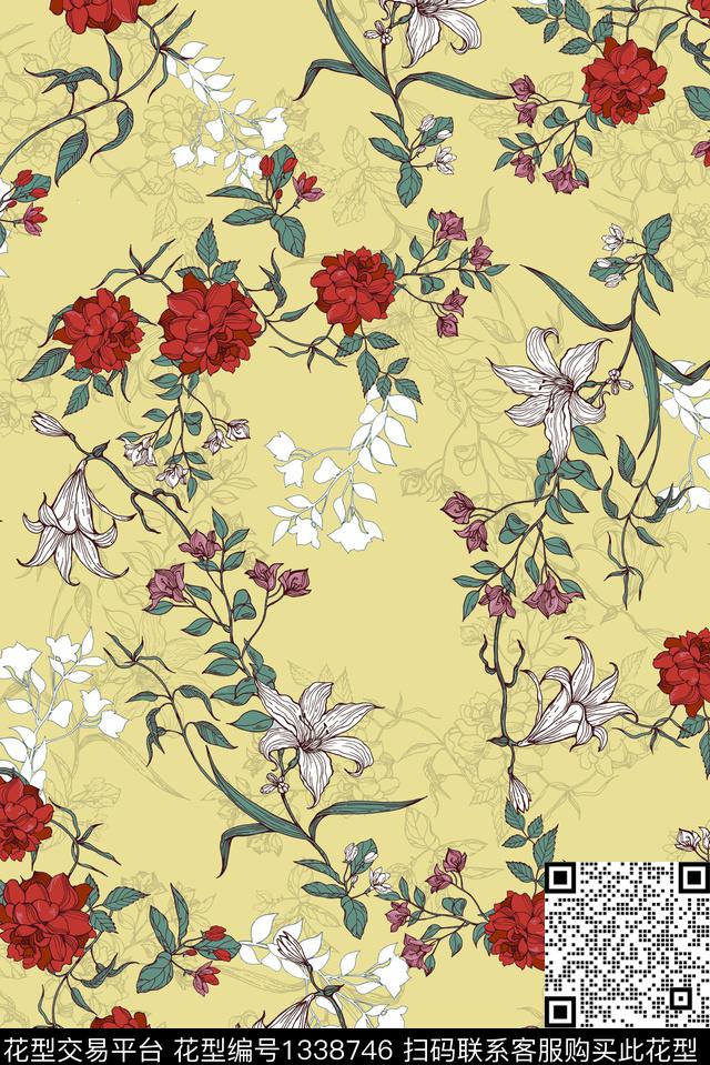 民族花卉大牌风中国风传统印花华亿平台下载（图片编号: 1338746） - 瓦栏（Walan）