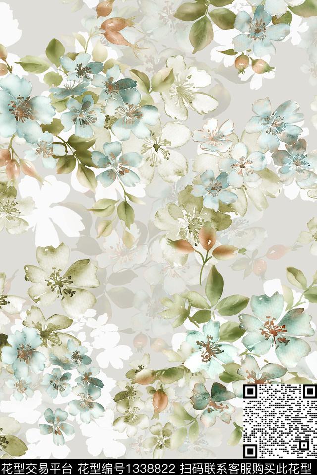 水彩花卉香云纱数码印花华亿平台下载（图片编号: 1338822） - 瓦栏（Walan）