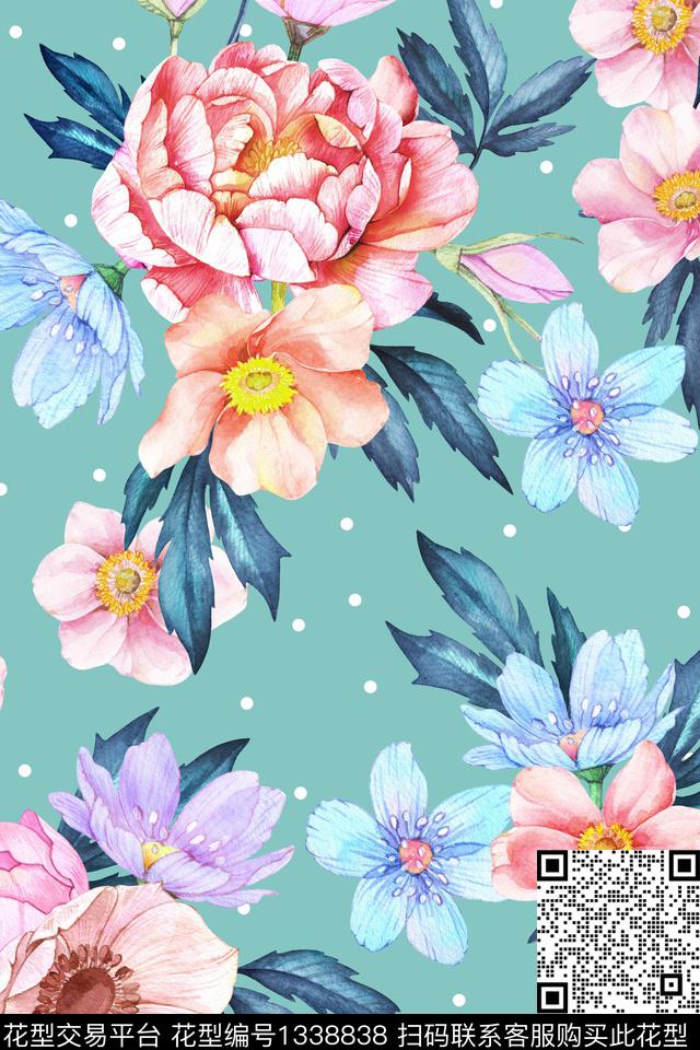 年轻女性植物大花数码印花华亿平台下载（图片编号: 1338838） - 瓦栏（Walan）