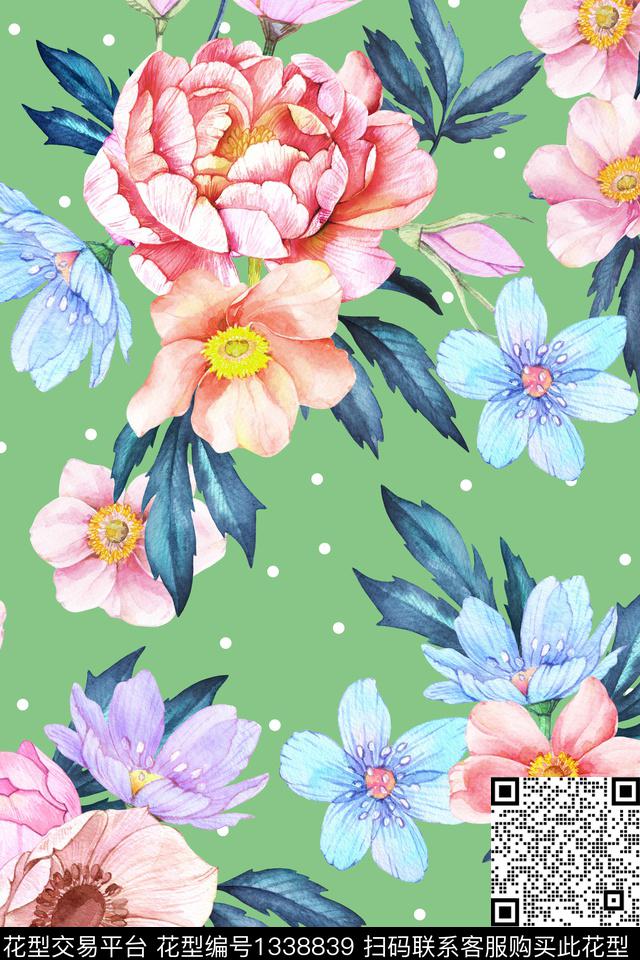 年轻女性植物大花数码印花华亿平台下载（图片编号: 1338839） - 瓦栏（Walan）