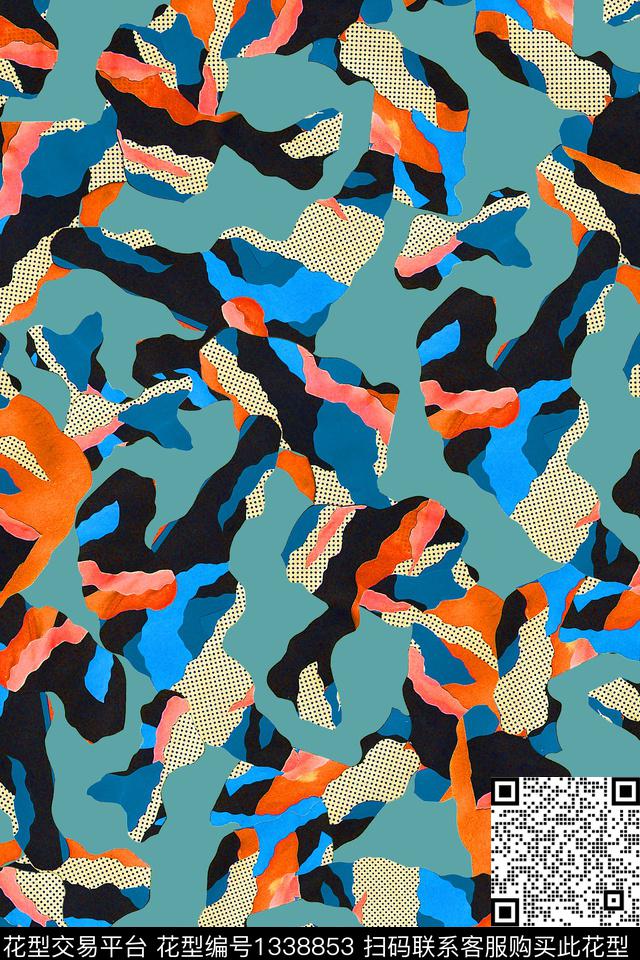 几何花卉大牌风数码印花华亿平台下载（图片编号: 1338853） - 瓦栏（Walan）