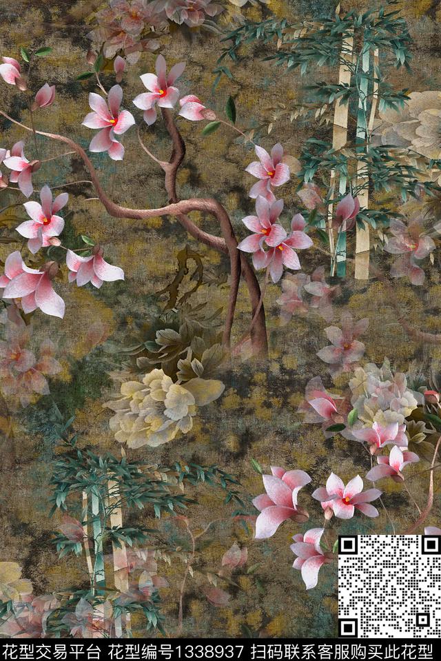 梅花香云纱中老年数码印花华亿平台下载（图片编号: 1338937） - 瓦栏（Walan）