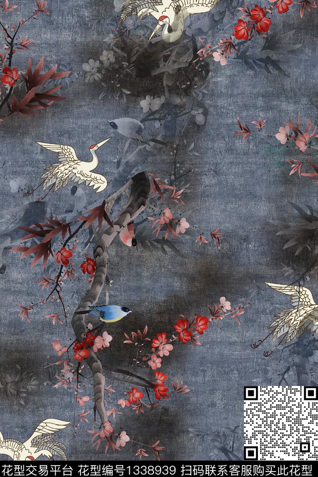 梅花仙鹤中老年数码印花华亿平台下载（图片编号: 1338939） - 瓦栏（Walan）