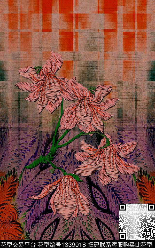 民族风花卉大牌风数码印花华亿平台下载（图片编号: 1339018） - 瓦栏（Walan）