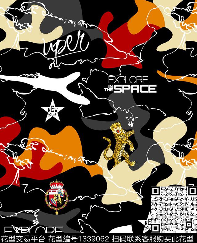 线条画豹子迷彩数码印花华亿平台下载（图片编号: 1339062） - 瓦栏（Walan）