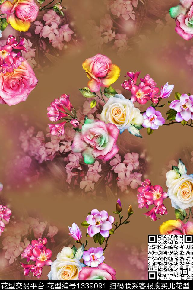 花卉大牌风中老年数码印花华亿平台下载（图片编号: 1339091） - 瓦栏（Walan）