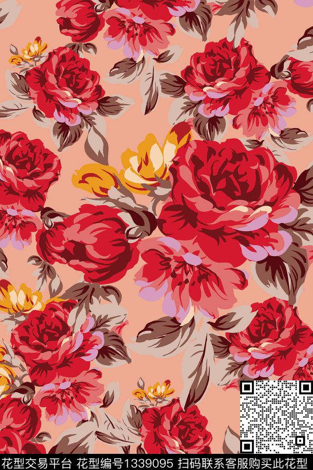 花卉植物手绘传统印花华亿平台下载（图片编号: 1339095） - 瓦栏（Walan）