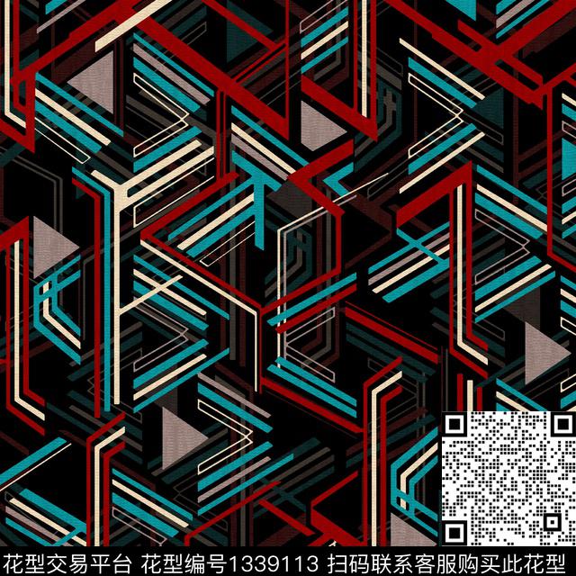 线条几何大牌风数码印花华亿平台下载（图片编号: 1339113） - 瓦栏（Walan）