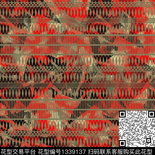 趋势华亿平台纸印花几何传统印花华亿平台下载（图片编号: 1339137） - 瓦栏（Walan）