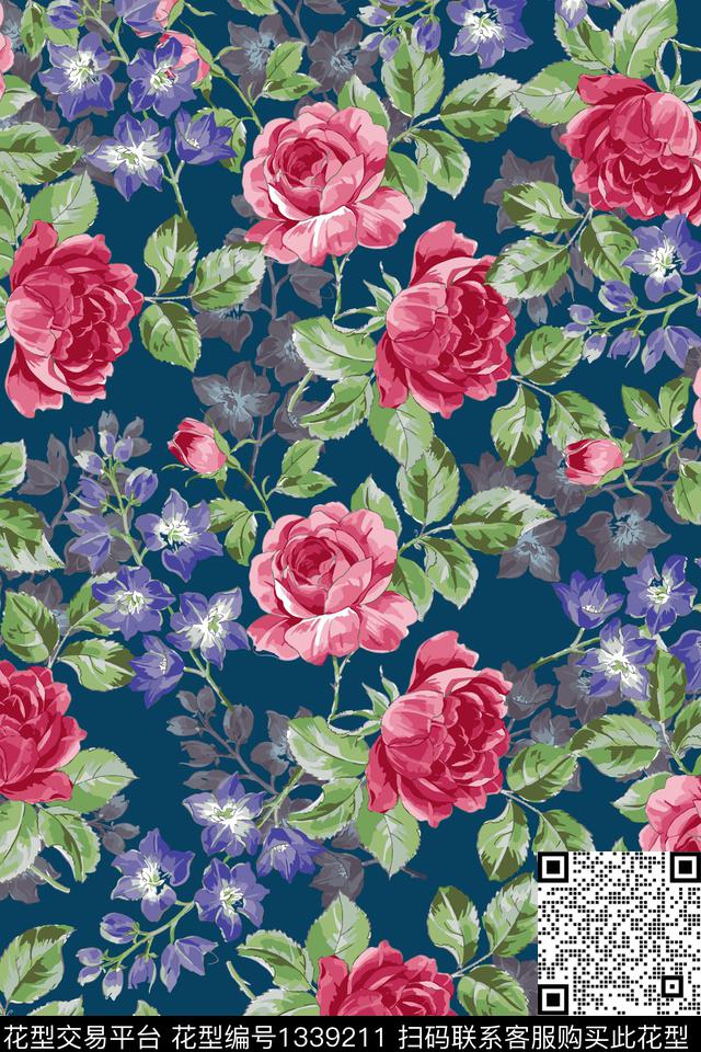 花卉香云纱大牌风数码印花华亿平台下载（图片编号: 1339211） - 瓦栏（Walan）