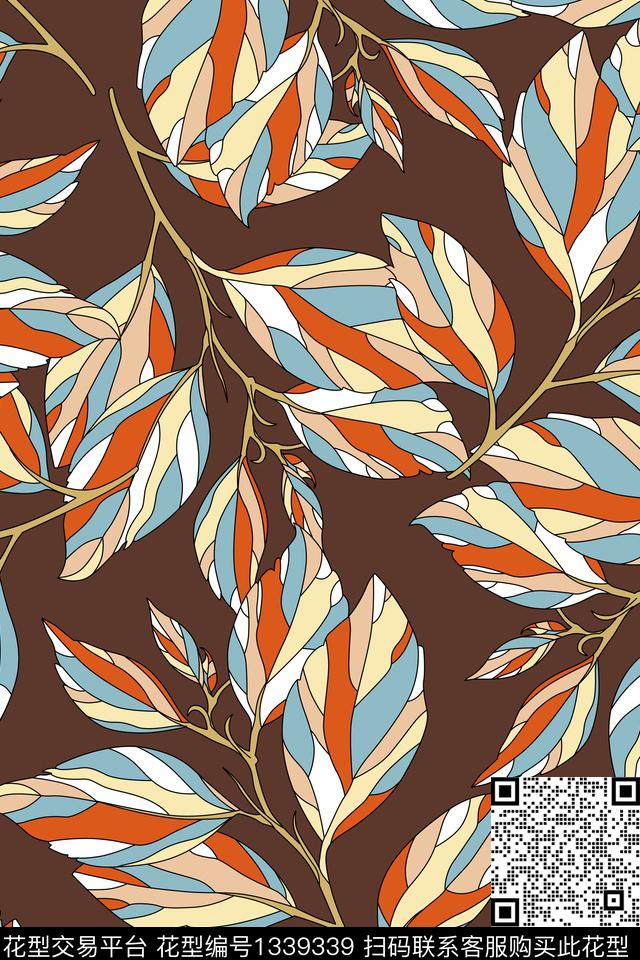 绿植树叶几何女装传统印花华亿平台下载（图片编号: 1339339） - 瓦栏（Walan）
