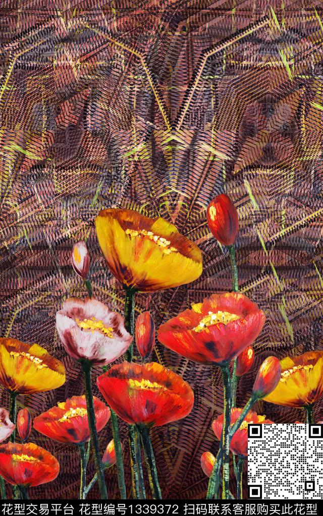 定位花民族风花卉数码印花华亿平台下载（图片编号: 1339372） - 瓦栏（Walan）