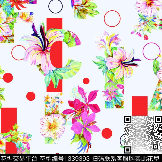 鹦鹉字母几何花卉数码印花华亿平台下载（图片编号: 1339393） - 瓦栏（Walan）