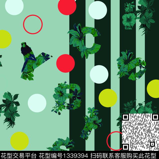 条纹波点字母花卉数码印花华亿平台下载（图片编号: 1339394） - 瓦栏（Walan）