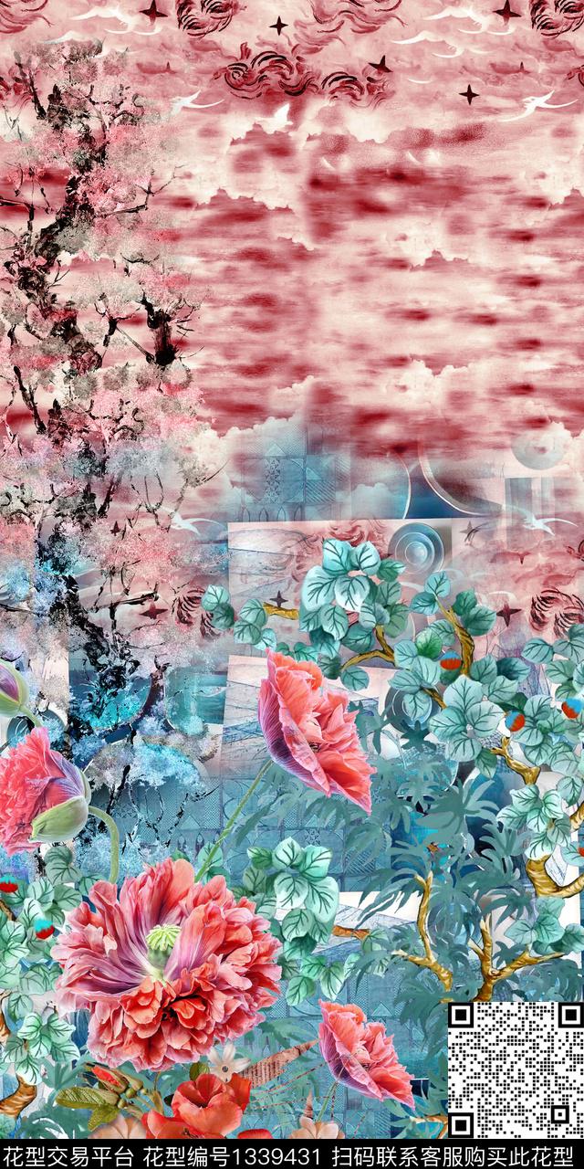 女装定位花大牌风中国风数码印花华亿平台下载（图片编号: 1339431） - 瓦栏（Walan）